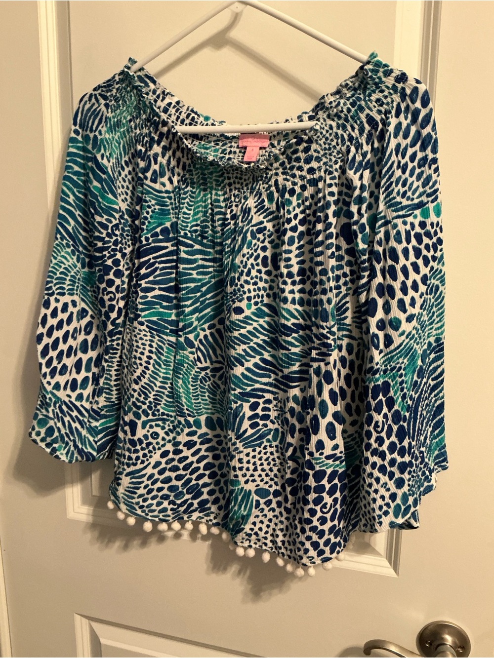 Lilly Pulitzer Off-Shoulder Blue & Teal Printed Women’s Top